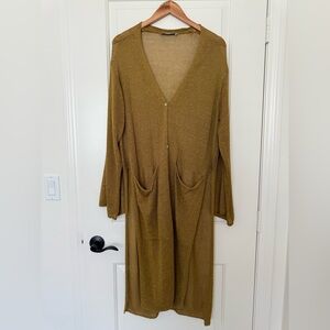 Zara Linen Blend Open Knit Duster Cardigan  Pockets Boho Beach Coverup Medium